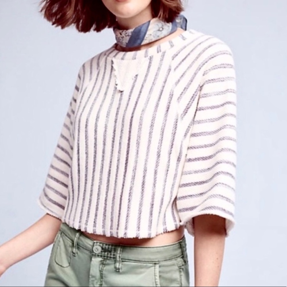 Dolan Costal Striped Terry Cotton Cropped Top